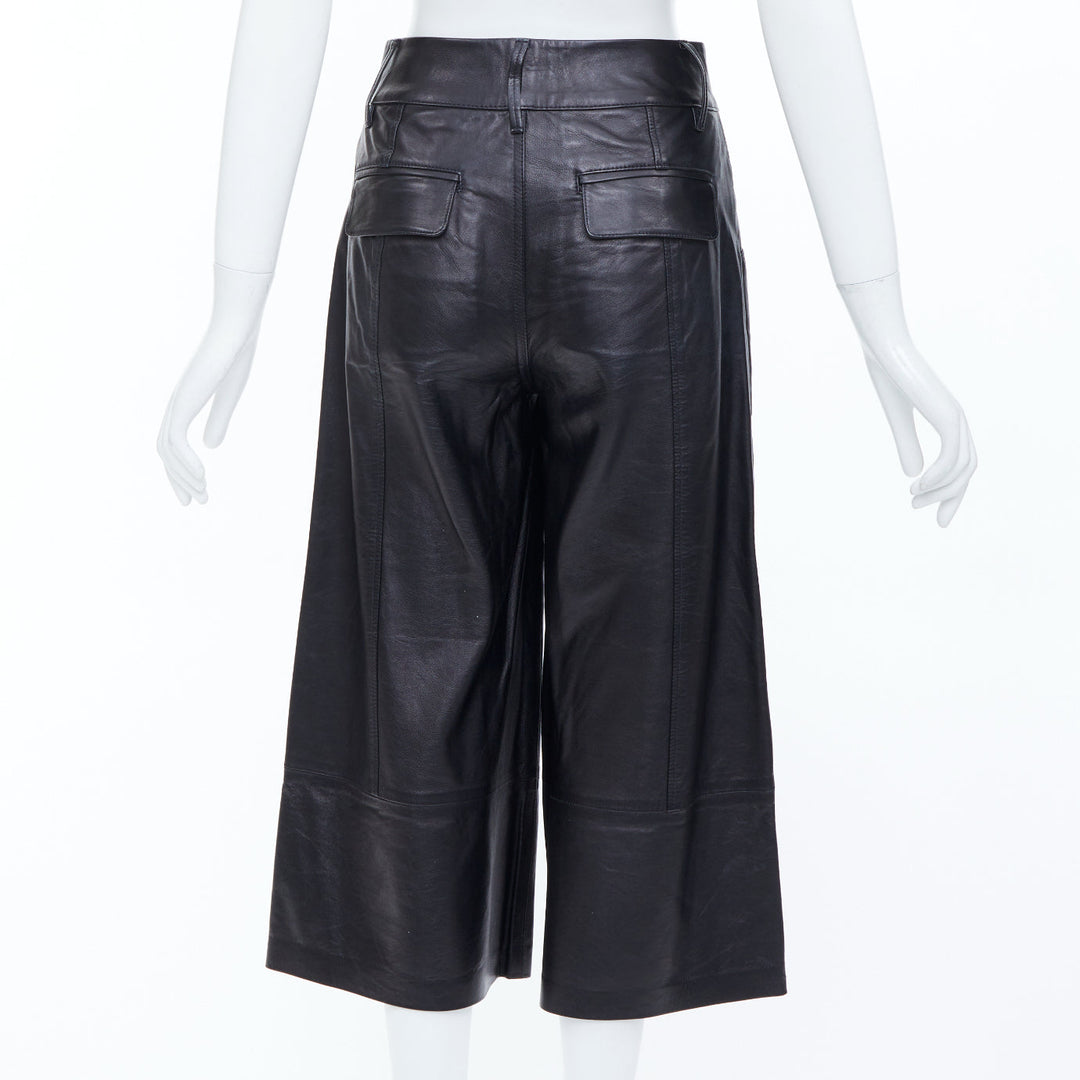 FRAME LWLT0105 black lambskin leather mid rise wide leg trouser shorts 25"