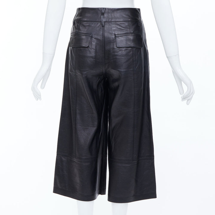 FRAME LWLT0105 black lambskin leather mid rise wide leg trouser shorts 25"