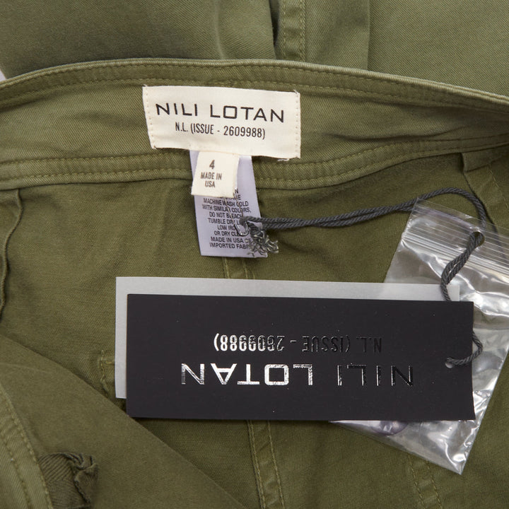NILI LOTAN Megan camo green washed cotton twill casual utility wide pants US4 S