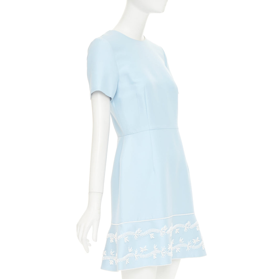 CHRISTIAN DIOR Beaded Hem light blue cotton silk fit flare dress FR38 M