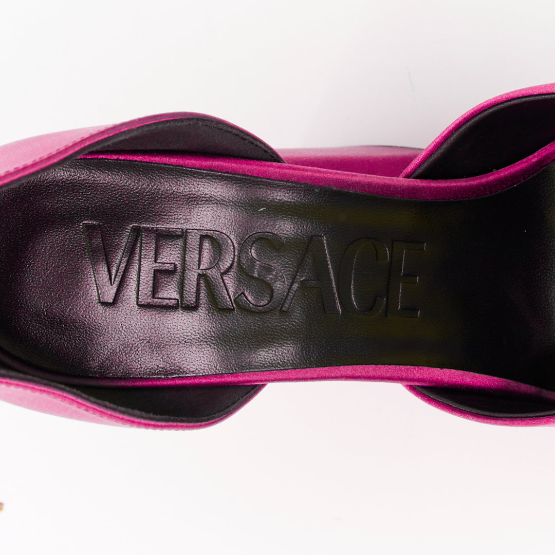 VERSACE Runway Aevitas 155 fuchsia pink satin gold crystal Medusa platform EU38