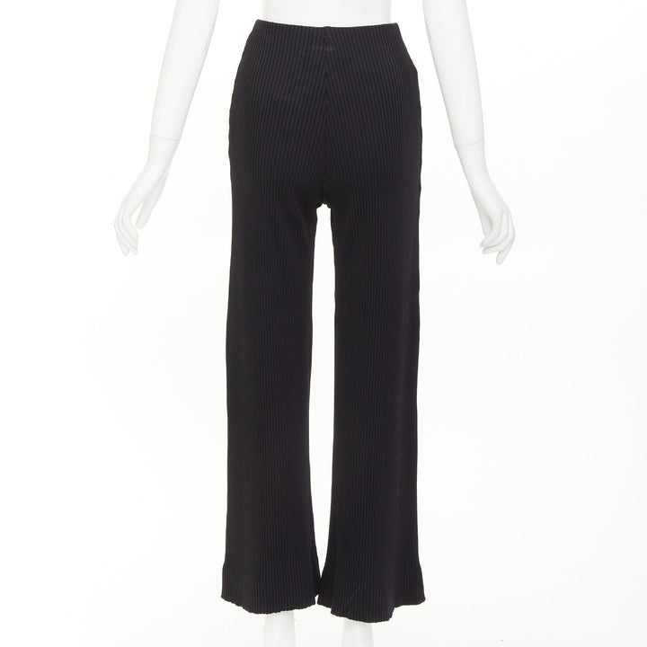 BALENCIAGA 2022 black viscose blend ribbed high waisted wide crop pants FR36 S