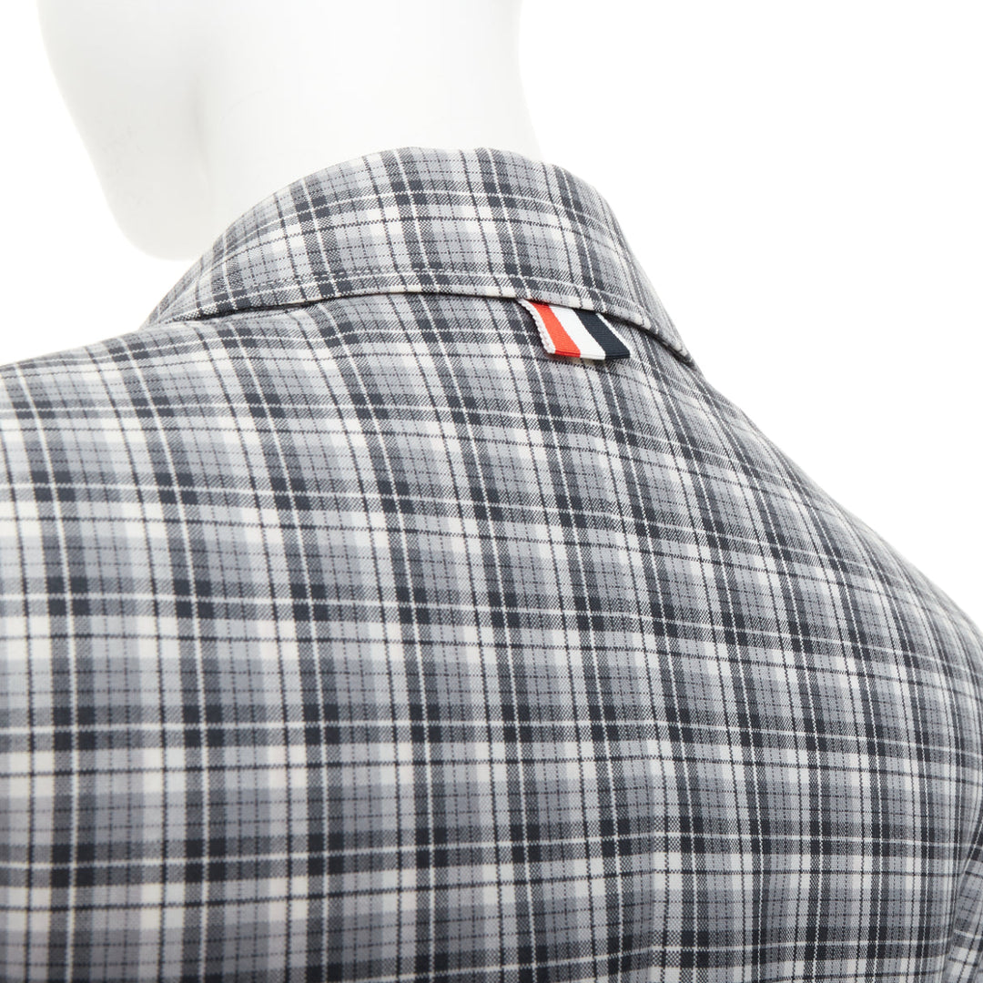 THOM BROWNE grey navy plaid wool multicolor silk lined tailoring blazer IT40 S