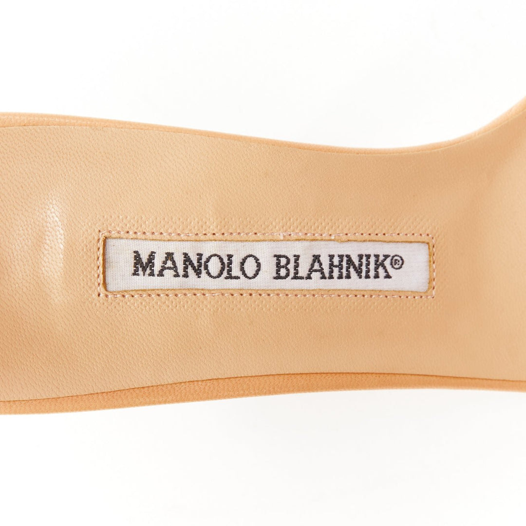 MANOLO BLAHNIK nude scaled leather minimal strappy sandals EU37.5