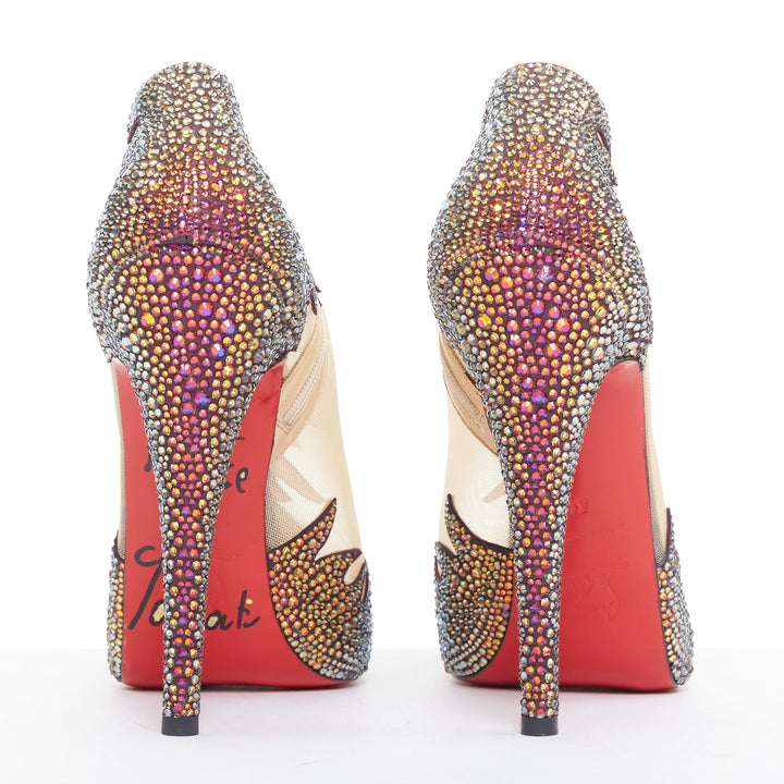 rare CHRISTIAN LOUBOUTIN Marale Boot 140 Suede Vulcano strass crystal mesh EU38