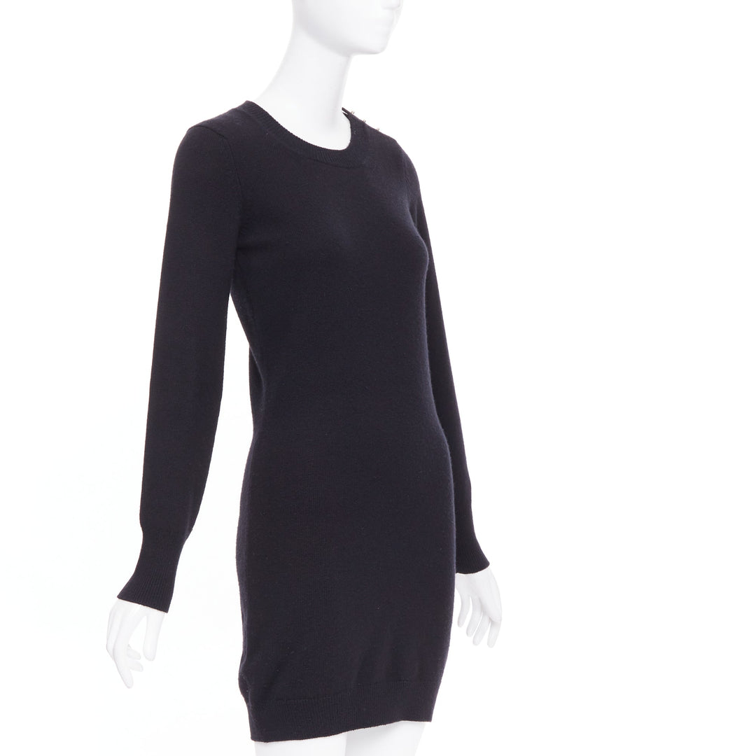 CHANEL 100% cashmere black gold CC logo turnlock shoulder sweater dress FR34 XS