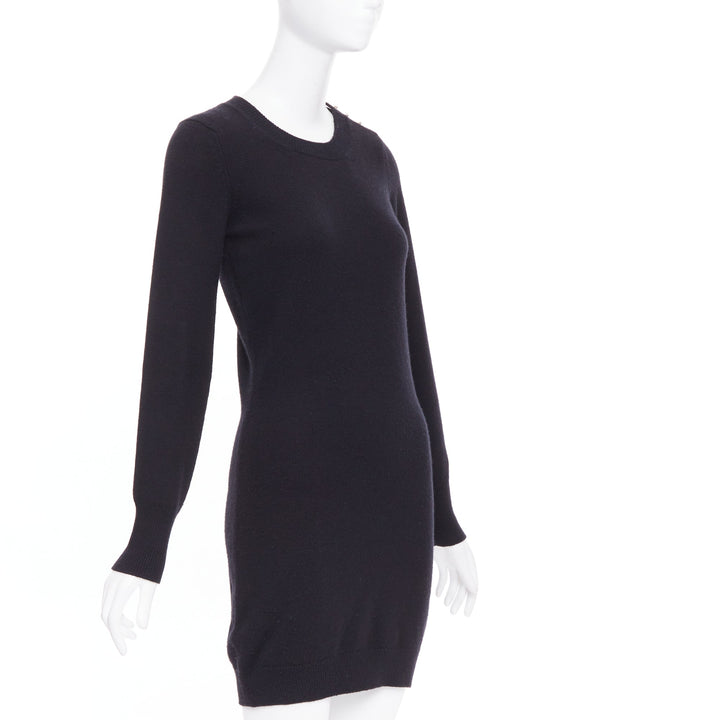 CHANEL 100% cashmere black gold CC logo turnlock shoulder sweater dress FR34 XS