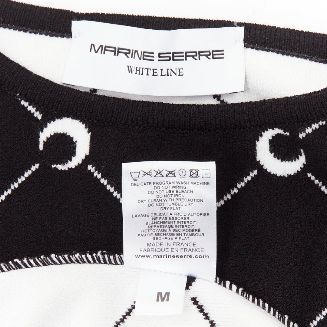 MARINE SERRE 2019 black white Crescent Moon knitted long slevee sweater top M
