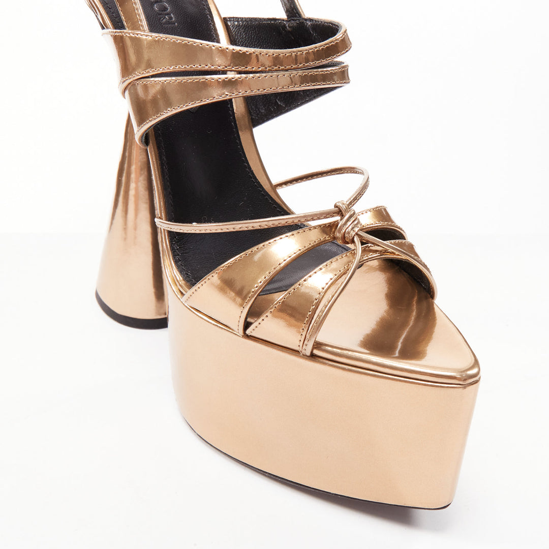 D'ACCORI Belle 150 metallic gold spool heeled strappy platform shoes EU37.5