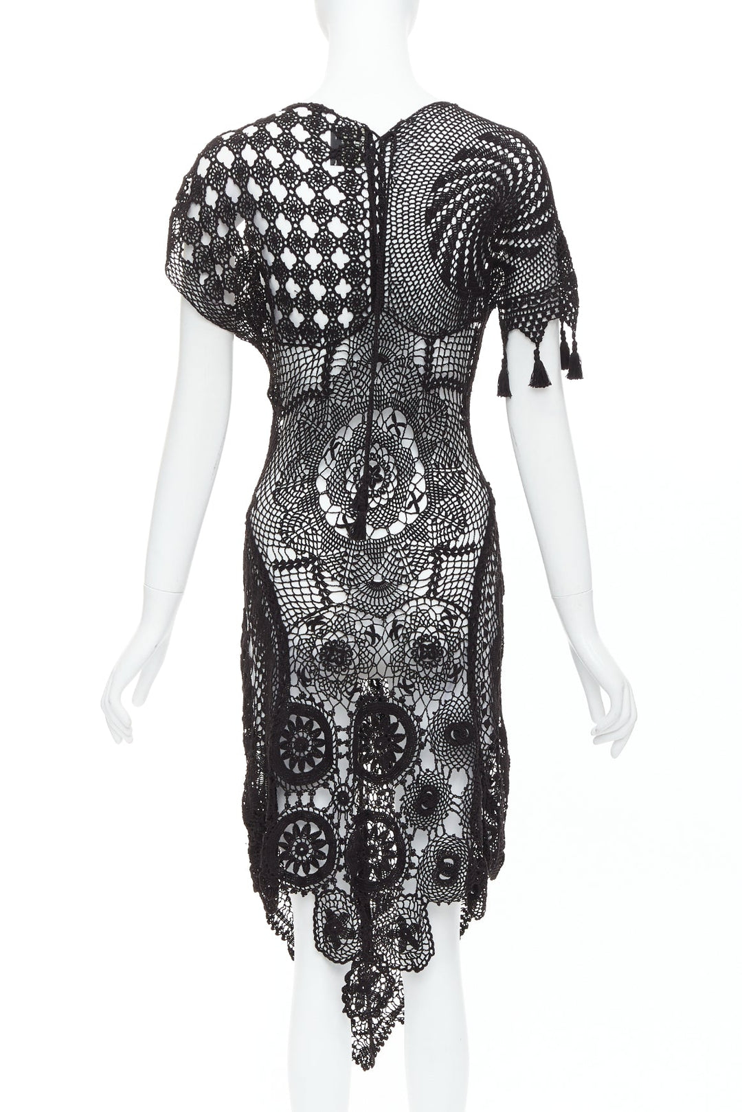 JEAN PAUL GAULTIER 2008 Vintage back lace crochet asymmetric dress IT38 XS