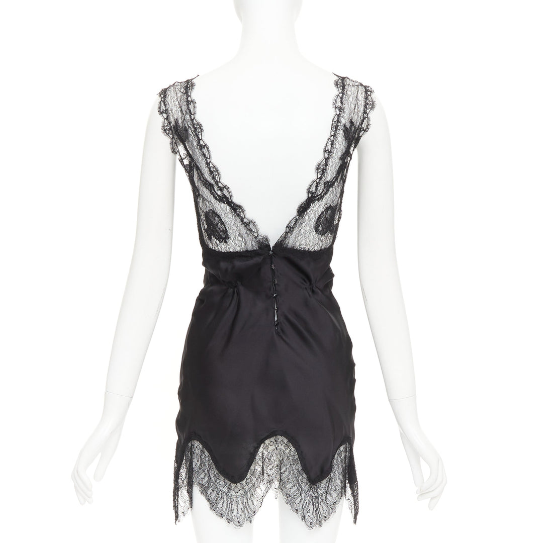 NINA RICCI Vintage black intricate lace trim 100% silk camisole dress FR36 XS
