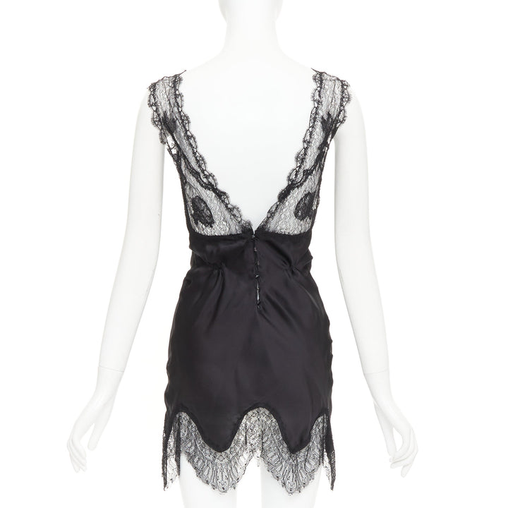 NINA RICCI Vintage black intricate lace trim 100% silk camisole dress FR36 XS