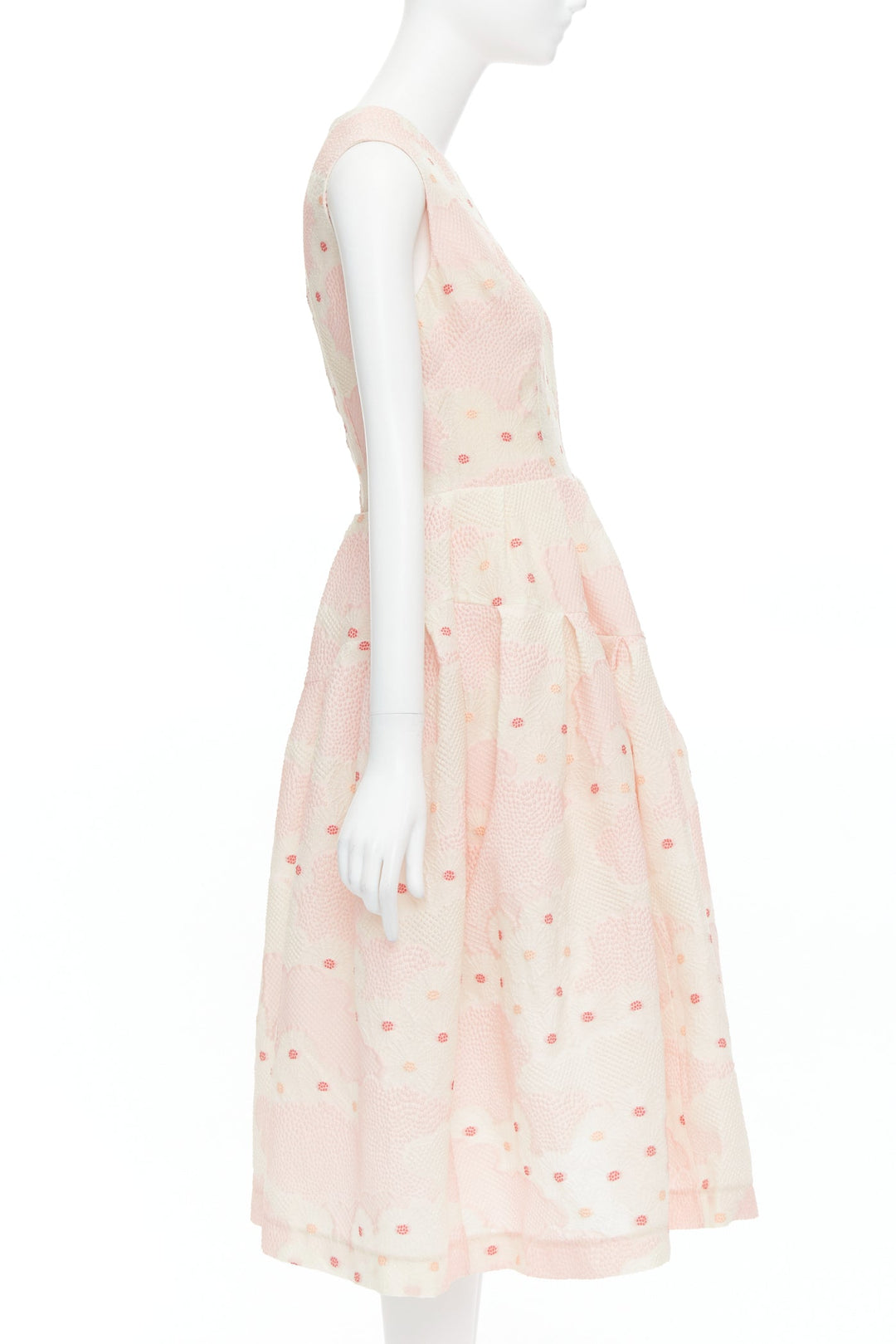 SIMONE ROCHA Kimono pink silk cotton blend floral cloque midi dress UK10 M