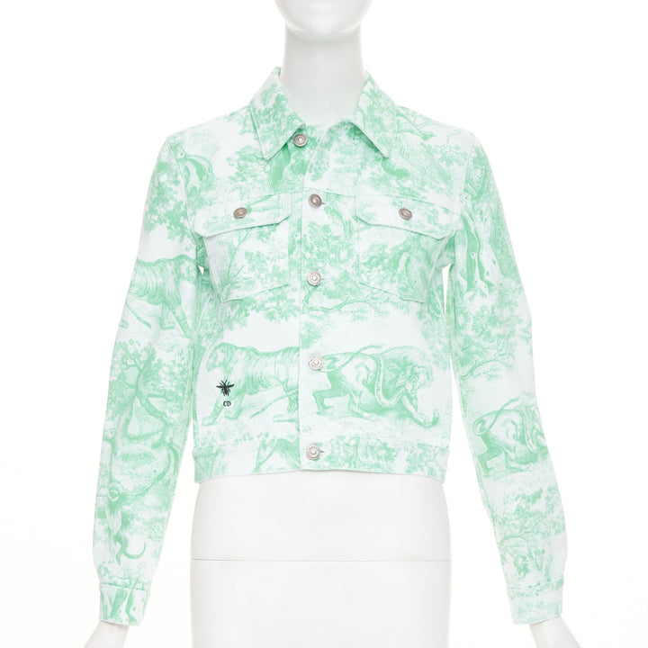 DIOR 2024 Dioriviera Toile de Jouy Sauvage white aquamarina denim jacket FR34 XS