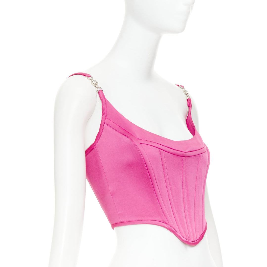 new VERSACE Medusa '95 Satin Waterlilly fuschia pink boned corset top IT38 XS