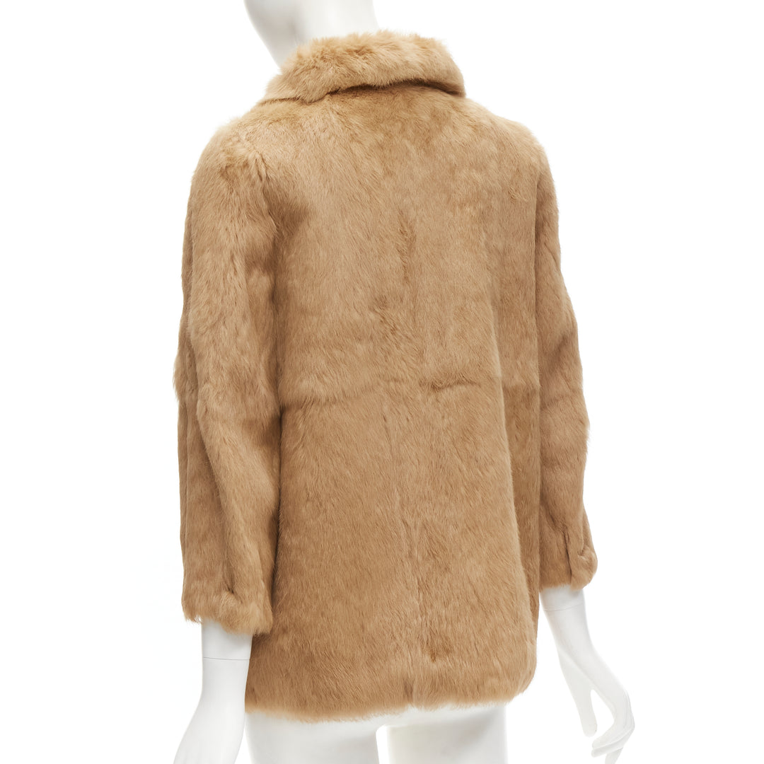APC tan brown genuine fur gold-tone buttons winter coat jacket XS