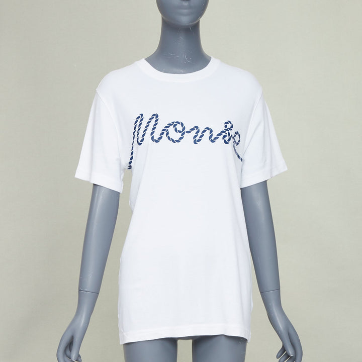 MONSE Cursive Rope white cotton modal navy logo print crew relaexed tshirt XS