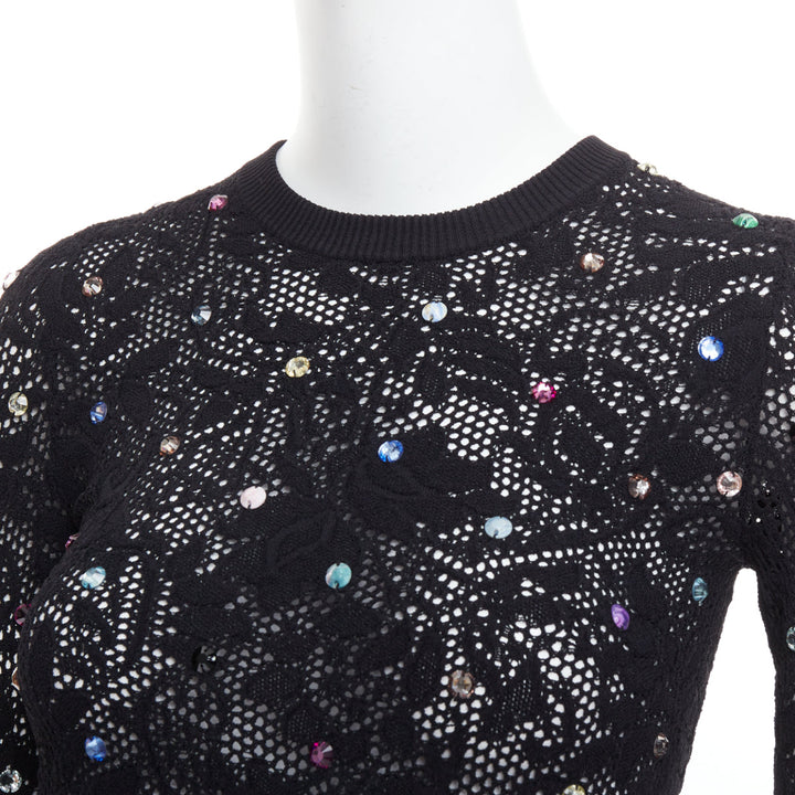 LOUIS VUITTON 2024 black multiclor jewel floral lace pullover S