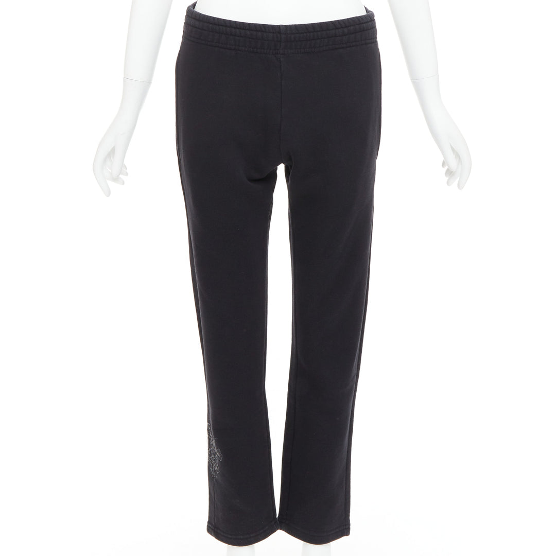 A&G JAPAN black cotton logo print silver Dagger zip sweat pants XS