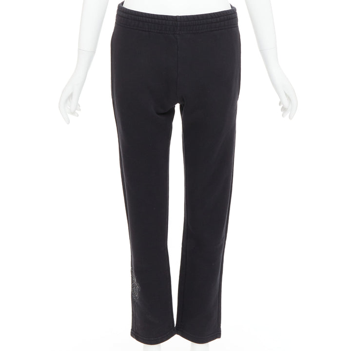 A&G JAPAN black cotton logo print silver Dagger zip sweat pants XS