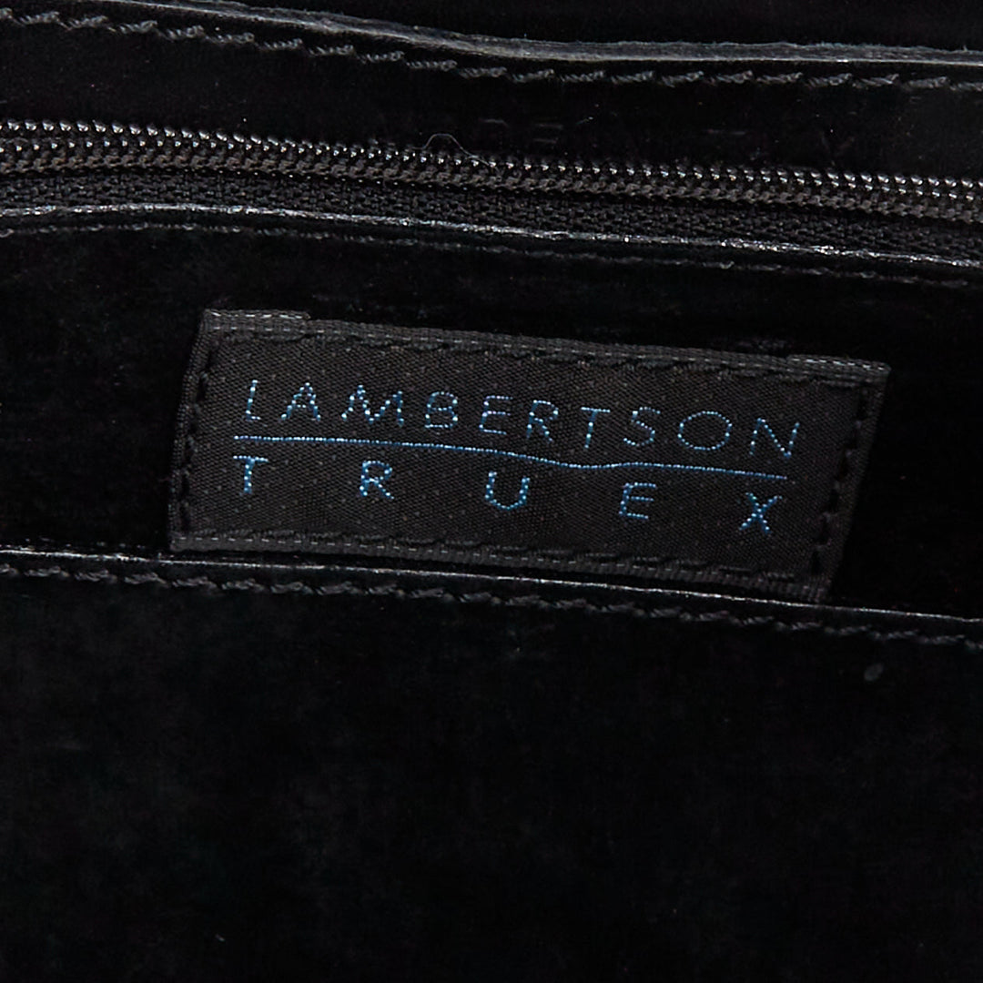 LAMBERTSON TRUEX 2004 zebra print calf hair black leather flap top handle bag