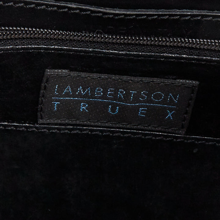 LAMBERTSON TRUEX 2004 zebra print calf hair black leather flap top handle bag