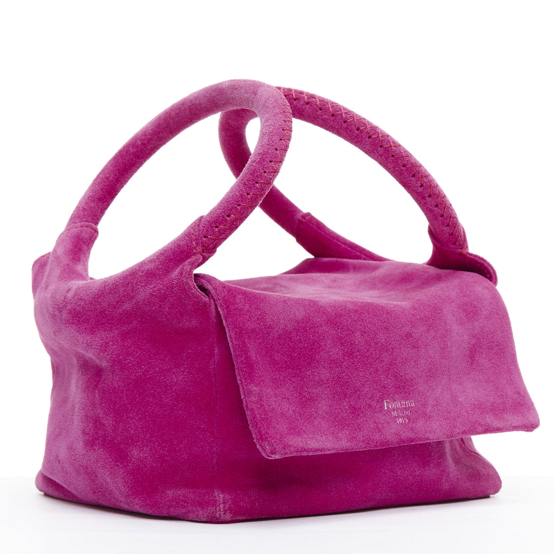 FONTANA MILANO fuchsia pink suede leather logo slouchy box handle bag