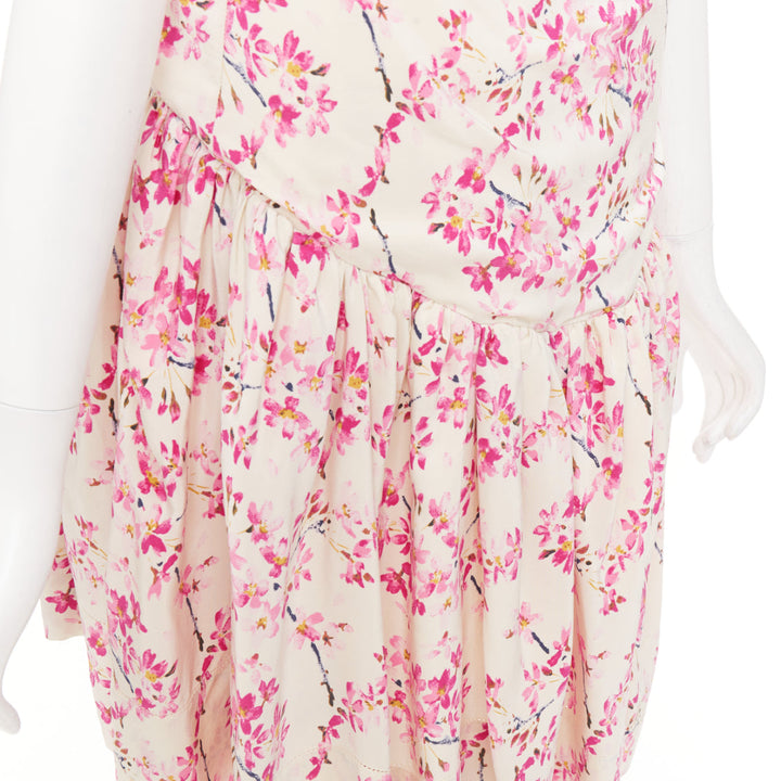 BALENCIAGA 2010 beige pink silk plum blossom floral ruched mini dress FR36 S