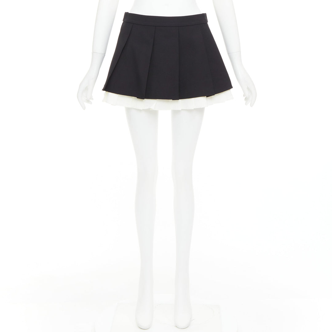 SHUSHU TONG 2023 ruffled pleat wool blend black white tiered school skirt UK6 XS