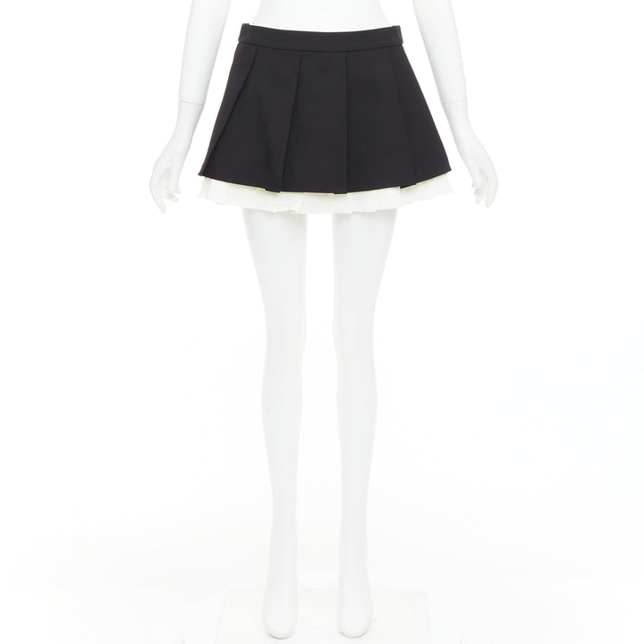 SHUSHU TONG 2023 ruffled pleat wool blend black white tiered school skirt UK6 XS