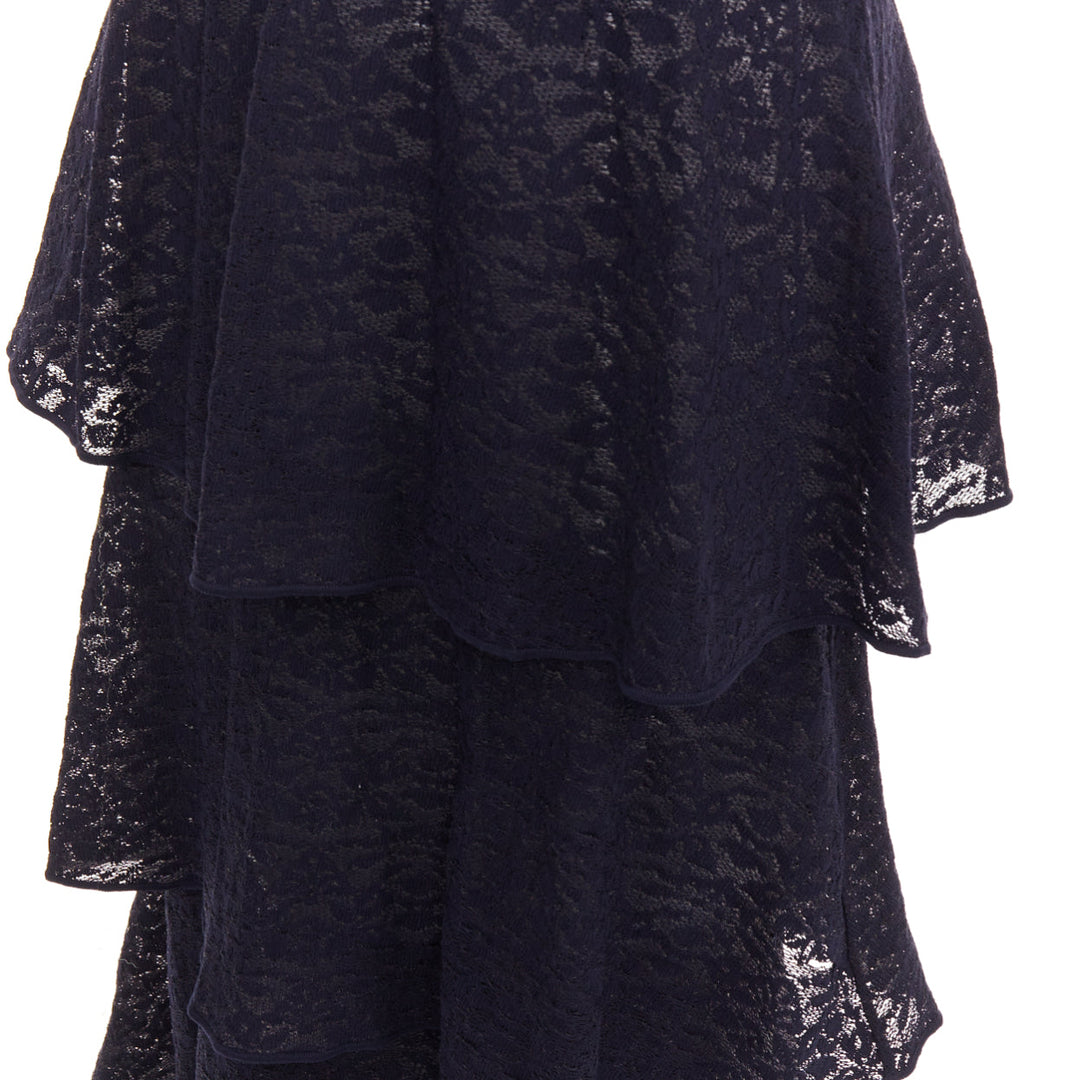 STELLA MCCARTNEY navy sheer floral lace layered tier dress IT40 S