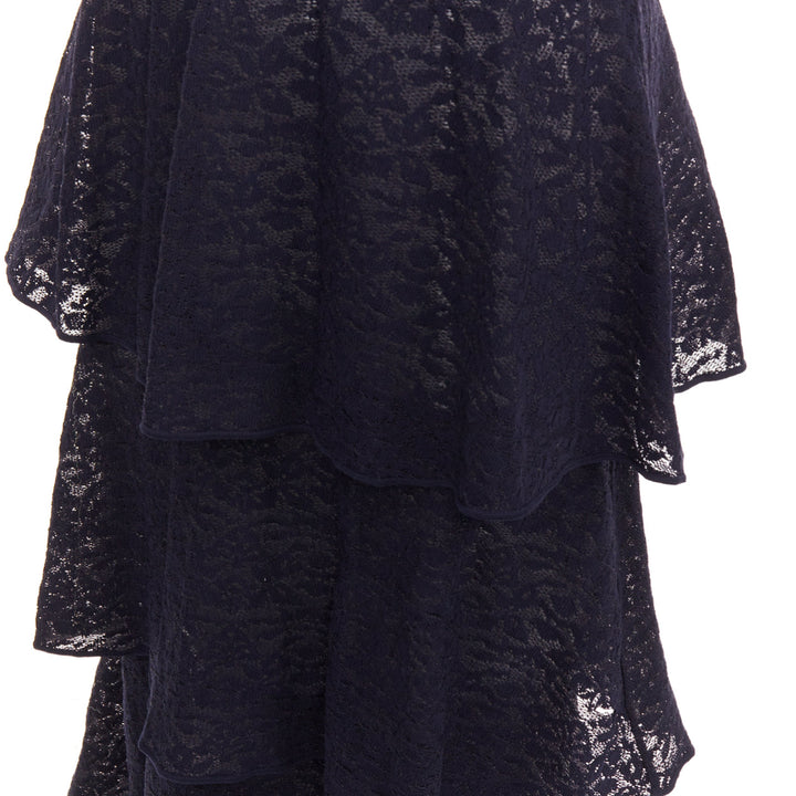 STELLA MCCARTNEY navy sheer floral lace layered tier dress IT40 S
