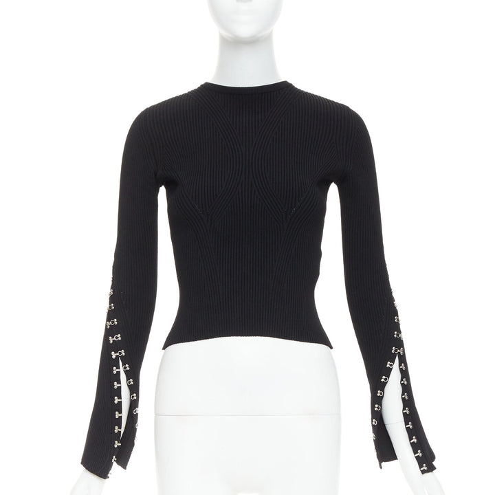 ALEXANDER MCQUEEN 2018 viscose blend silver metal hook rivet crop sweater S