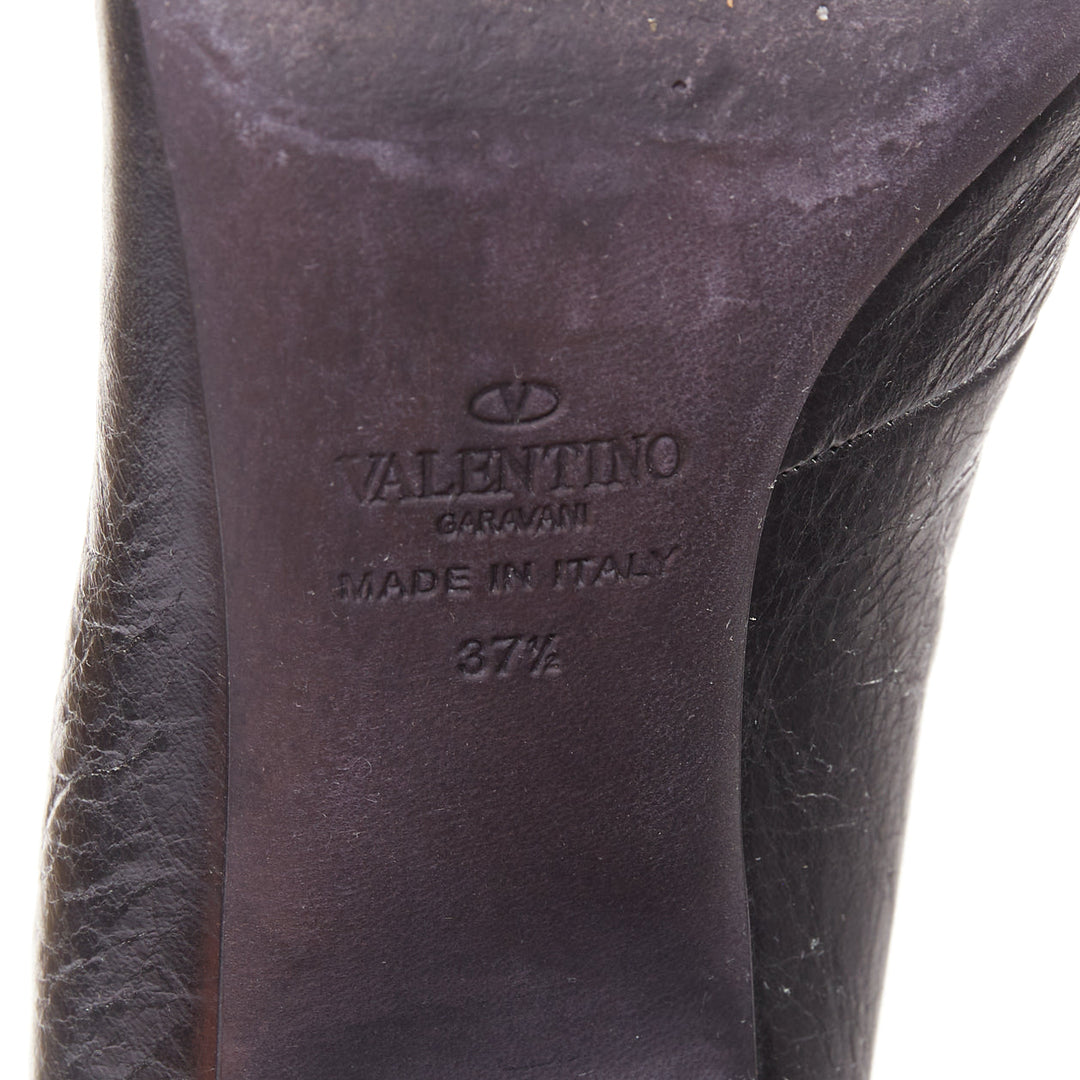 VALENTINO 2016 Runway black crinkled leather ribbon lace ballet booties EU37.5