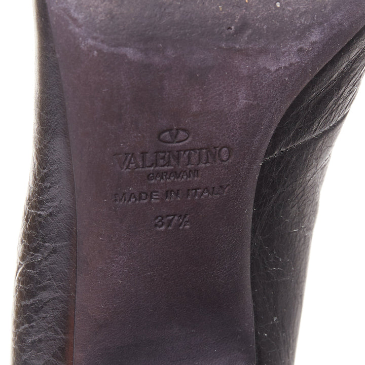 VALENTINO 2016 Runway black crinkled leather ribbon lace ballet booties EU37.5