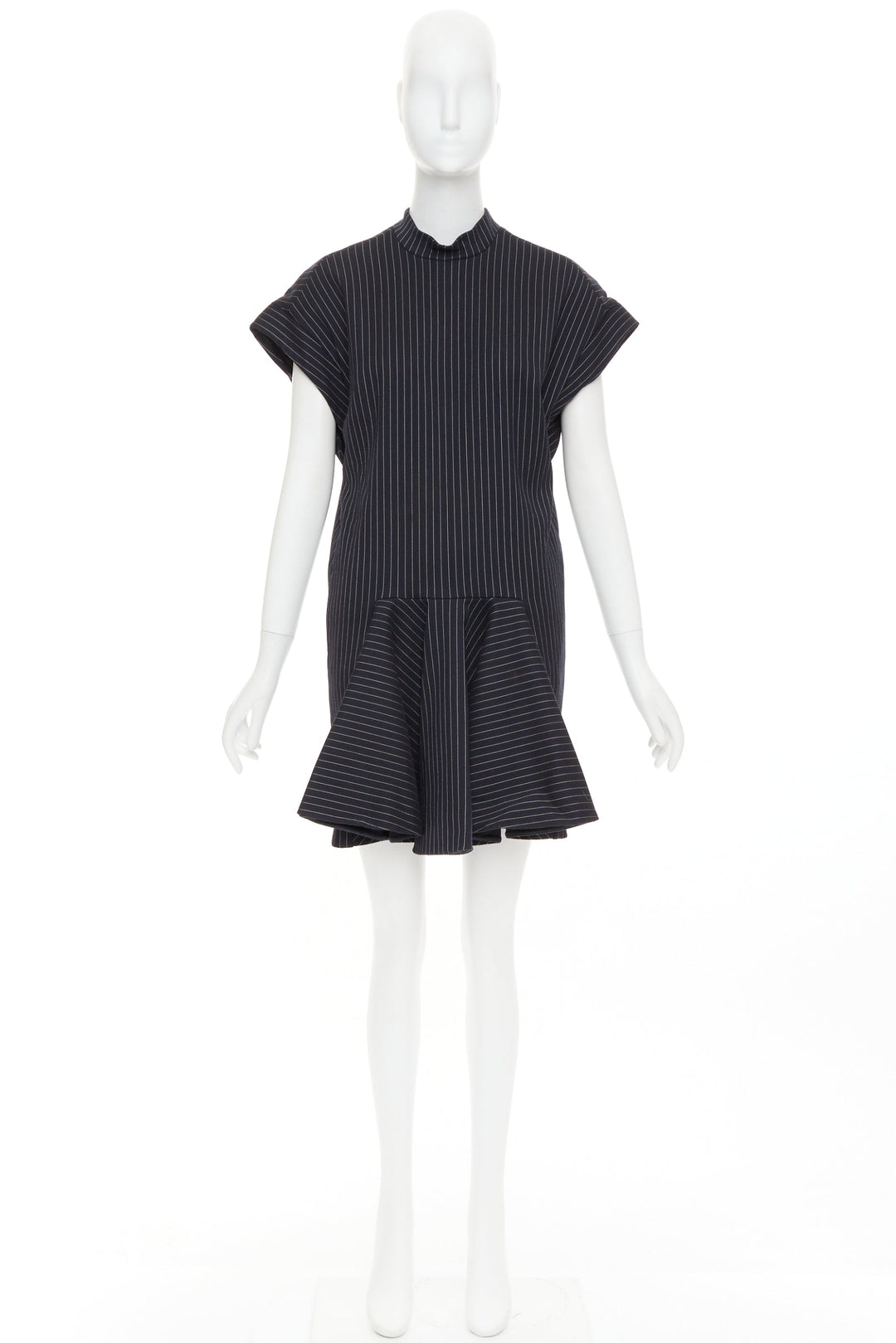 STELLA MCCARTNEY 2013 grey wool blend pinstripe structural pleated dress IT40 S