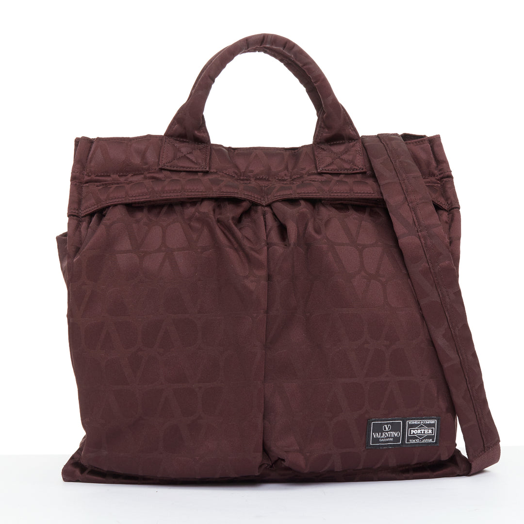 rare VALENTINO PORTER 2024 Runway burgundy nylon VLOGO top handle crossbody tote