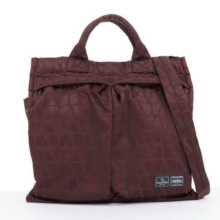 rare VALENTINO PORTER 2024 Runway burgundy nylon VLOGO top handle crossbody tote