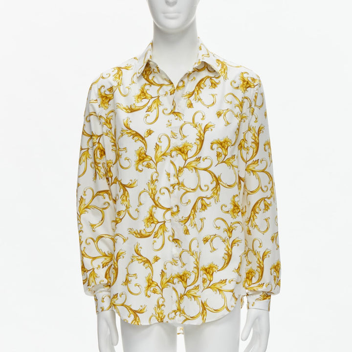 VERSACE Barocco Rococo white gold floral leaf print cotton shirt EU40 M