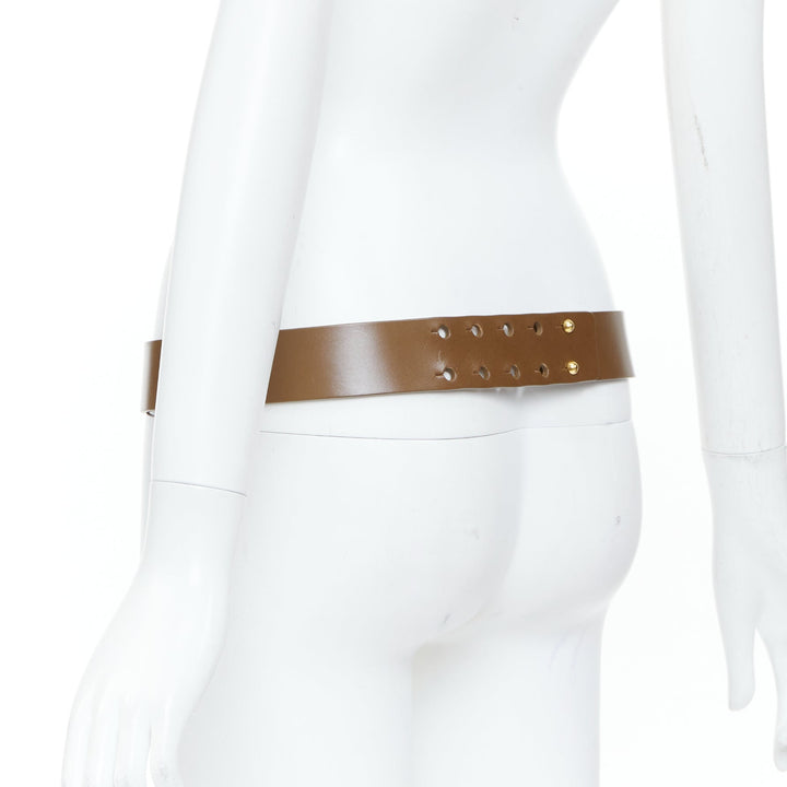 GUCCI 2012 Runway gold metal bar plate brown smooth leather wide waist belt 80cm