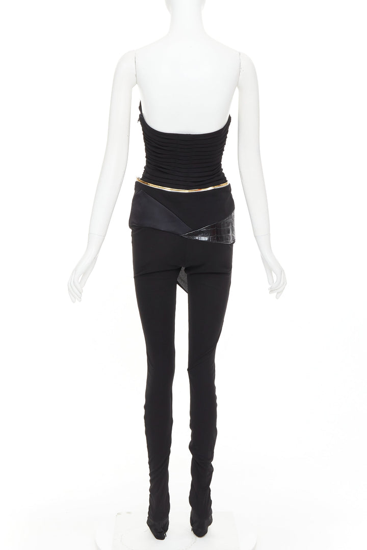 ALEXANDRE VAUTHIER Vintage black faux croc patchwork sweetheart bust jumpsuit