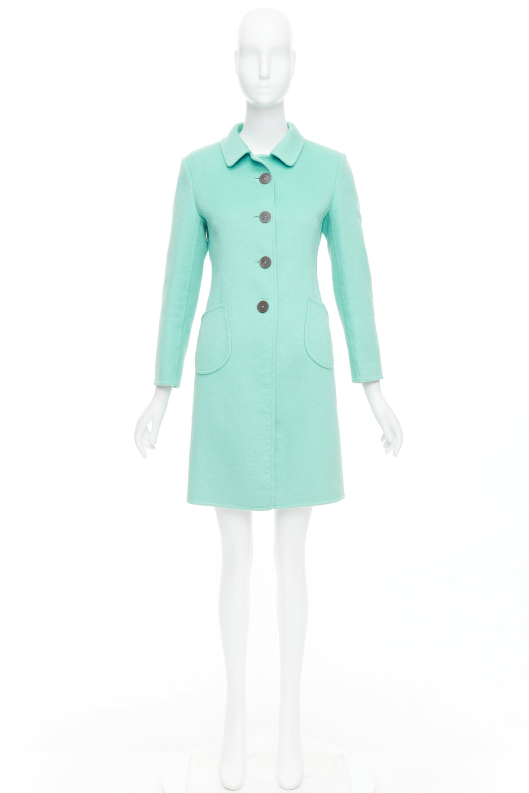 JIL SANDER turquoise blue angorawool patch pocket minimal coat  FR34 XS