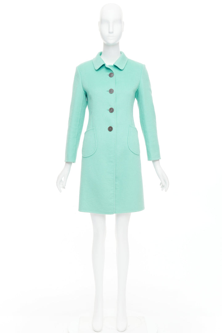 JIL SANDER turquoise blue angorawool patch pocket minimal coat  FR34 XS