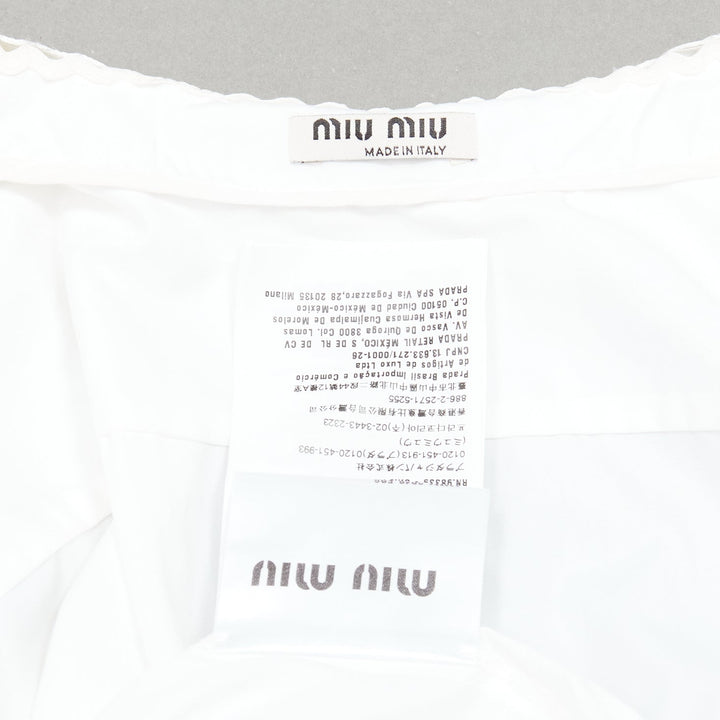 MIU MIU 2018 white ruffle crystal button cropped Victorian shirt IT38 XS