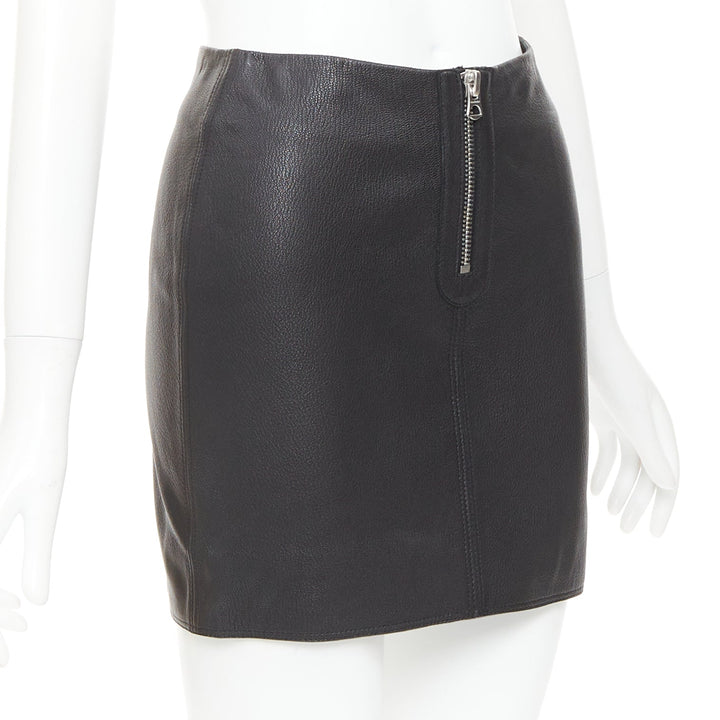 ACNE STUDIOS 2016 Franca black leather silver zip pencil skirt FR32 XXS