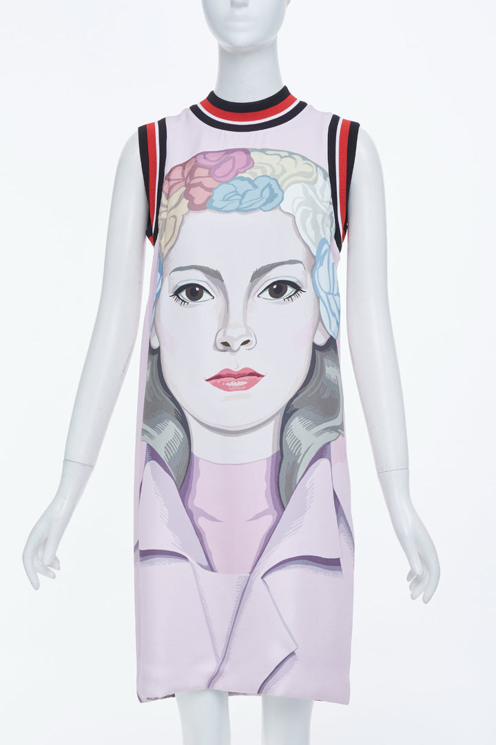 rare PRADA 2014 Runway Jeanne Detallante graphic face portrait wool dress IT40 S