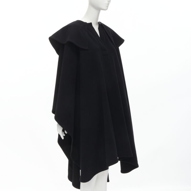 COMME DES GARCONS Vintage 1980s black wool wide ruffle collar circle poncho cape