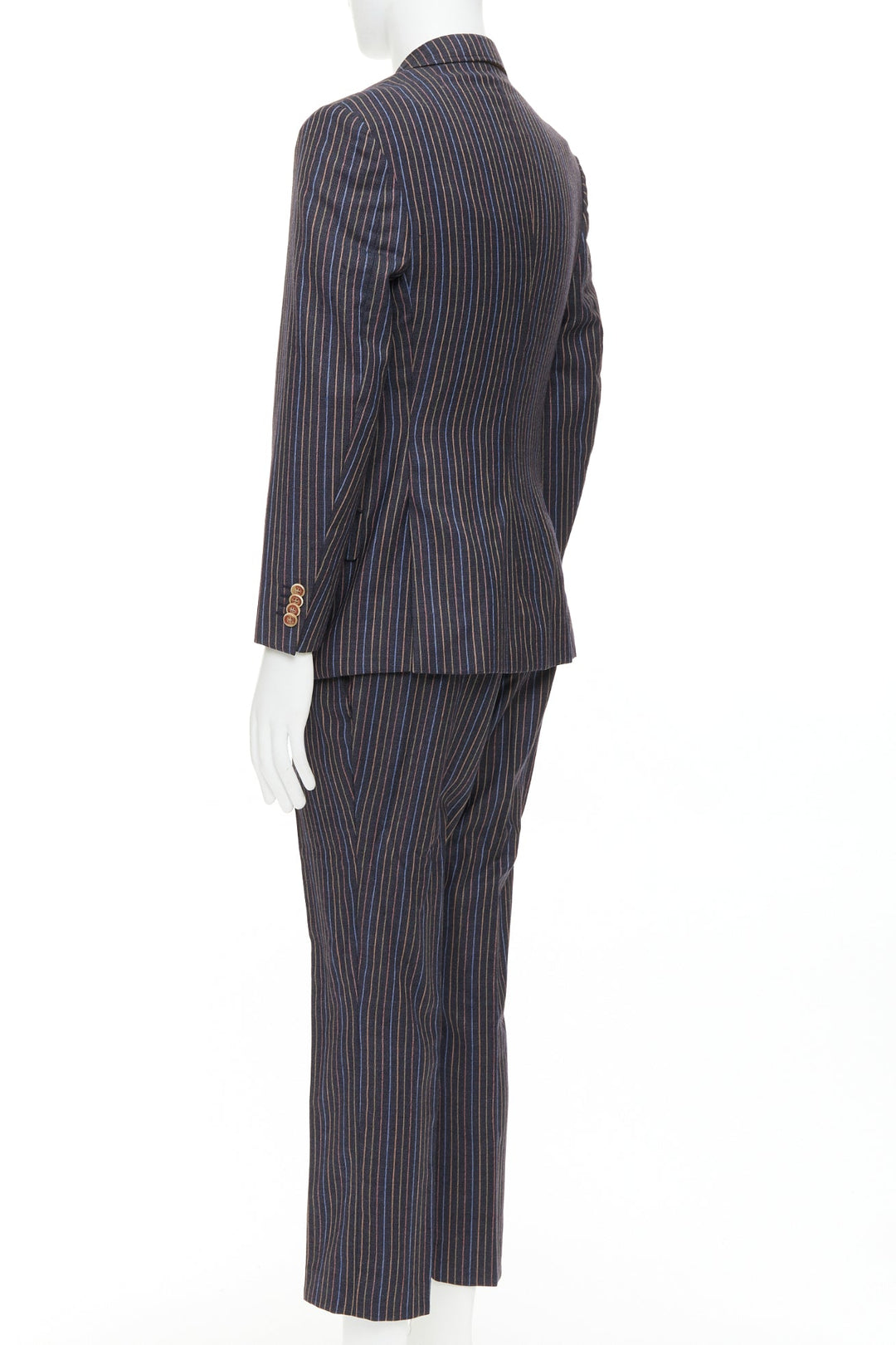 ETRO grey brown multi pinstripe single breasted cropped blazer pants set IT52 XL