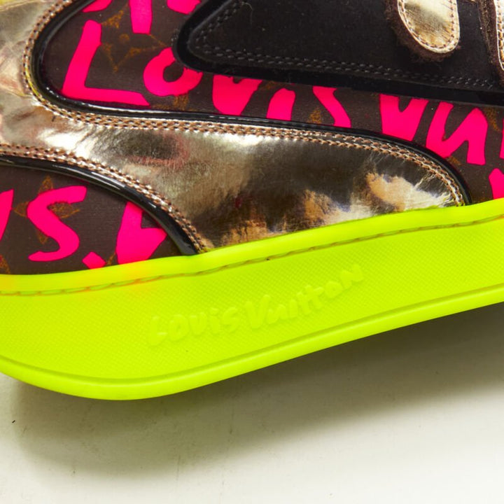 LOUIS VUITTON Stephen Sprouse silver pink Graffiti monogram hi top sneaker EU36