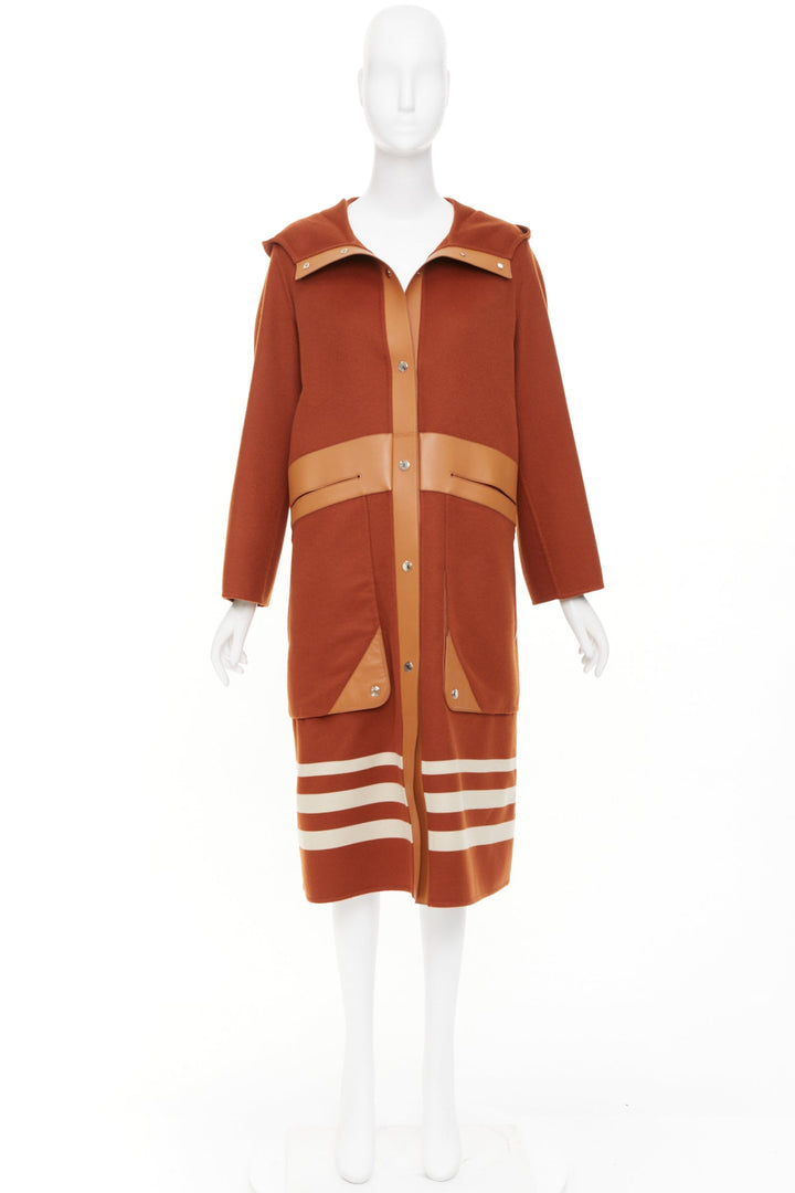 HERMES 2019 Runway Rocabar lambskin double face cashmere striped coat FR34 XS
